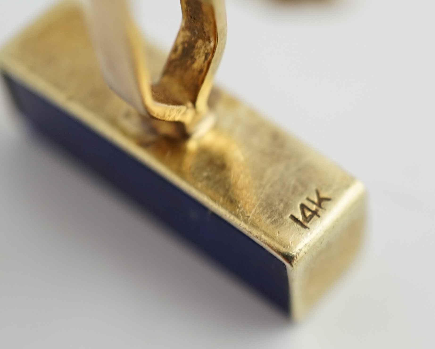 A pair of mid to late 20th century 14k gold and lapis lazuli set cufflinks